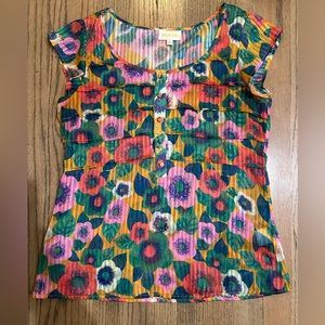 ModCloth Floral Short Sleeve Blouse-Size Small